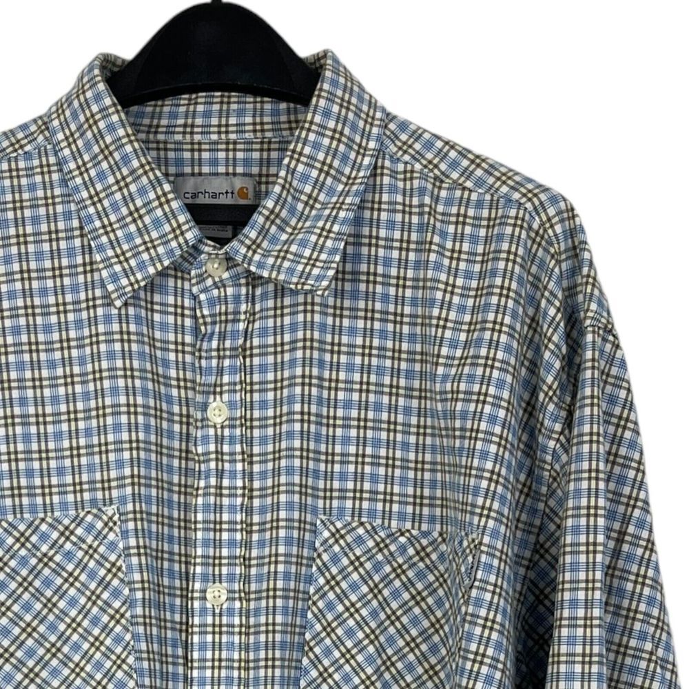 Carhartt Mens XXL Lightweight 100% Cotton Long Sleeve Button Up Blue Check *READ